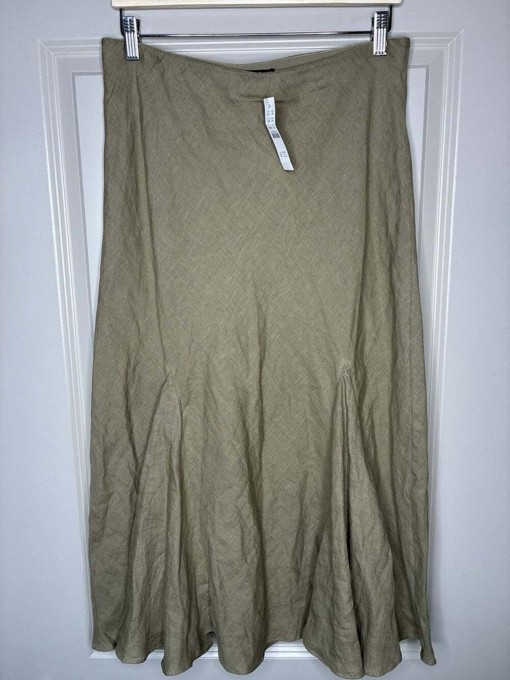 J Crew NWT Gwyneth Flounce Hem Slip Skirt 100% Linen in Green Size Medium TALL